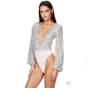 Silver Sequin Bodysuit - Size Small